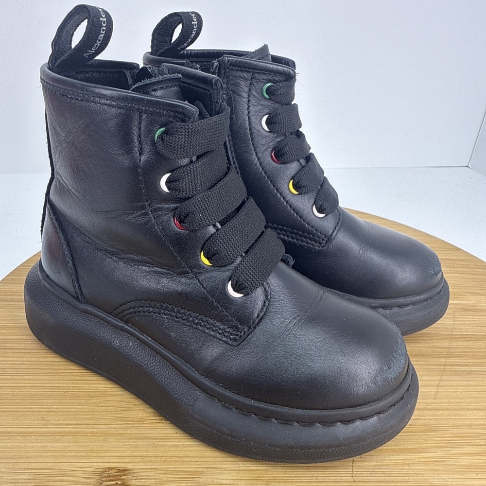 ALEXANDER MCQUEEN Hybrid Zip‎ And Lace-up Boots 687072 Black Leather Kids EU 26